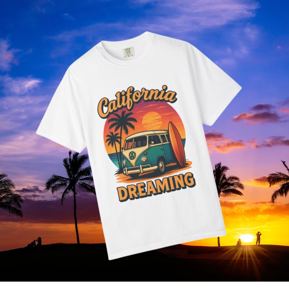 NWOT Men's California Dreaming with VW Van at Sunset Shirt